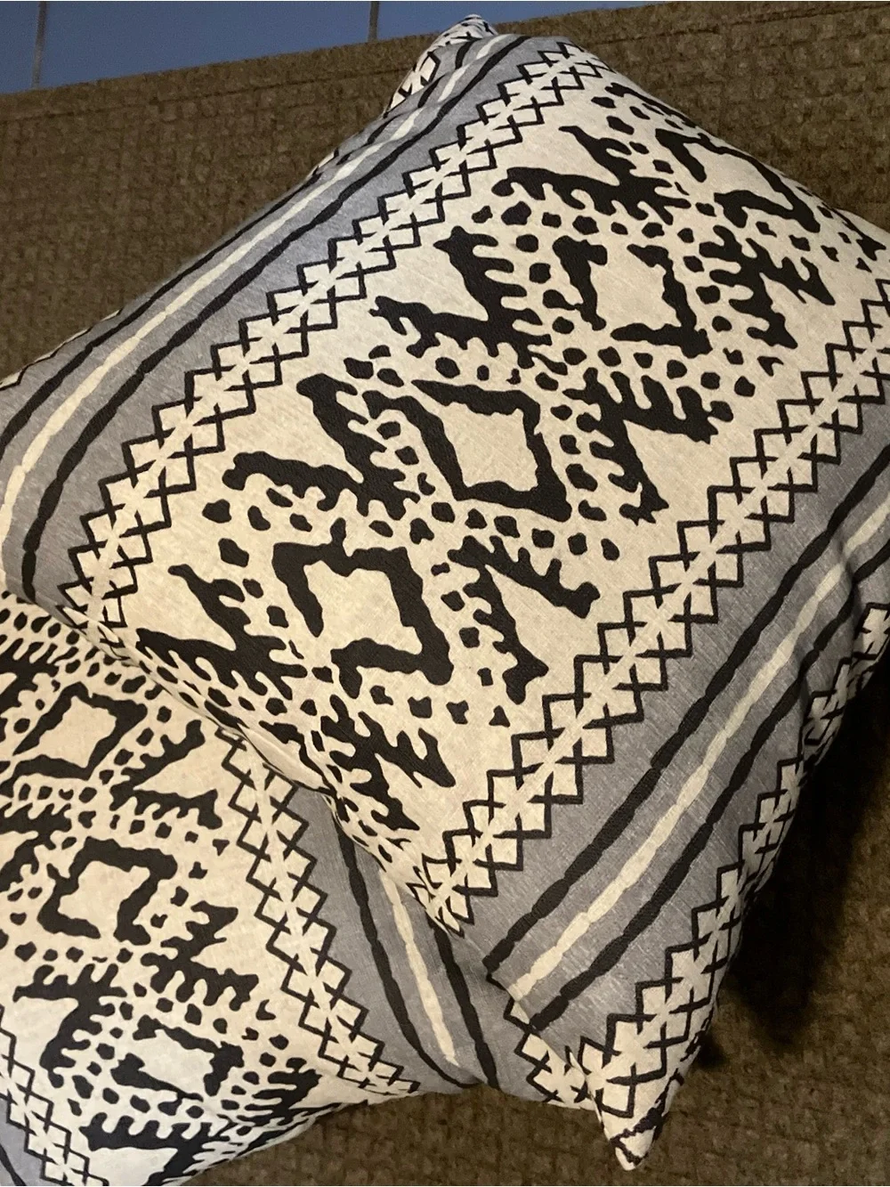 Black, Gray and Off-White Geometric Accent Pillows 19x19” by Studio Chic, Boho